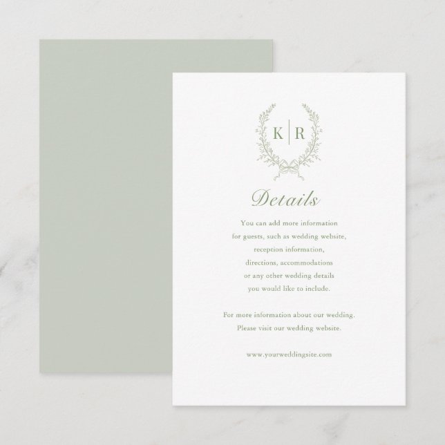 Sage Botaniacal Crest Wedding Details Card (Front/Back)