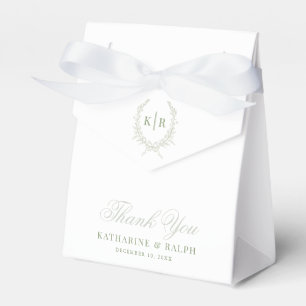 Sage Botaniacal & Ribbon Crest Monogram Wedding Favor Box