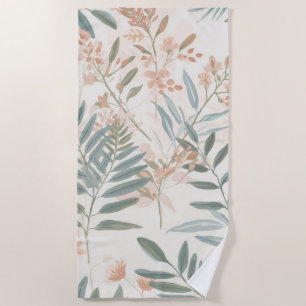 Sage Botanical Blush Leaf Watercolor Pattern Beach Towel