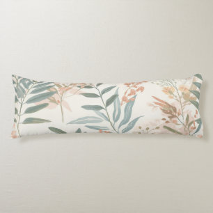 Sage Botanical Blush Leaf Watercolor Pattern Body Pillow