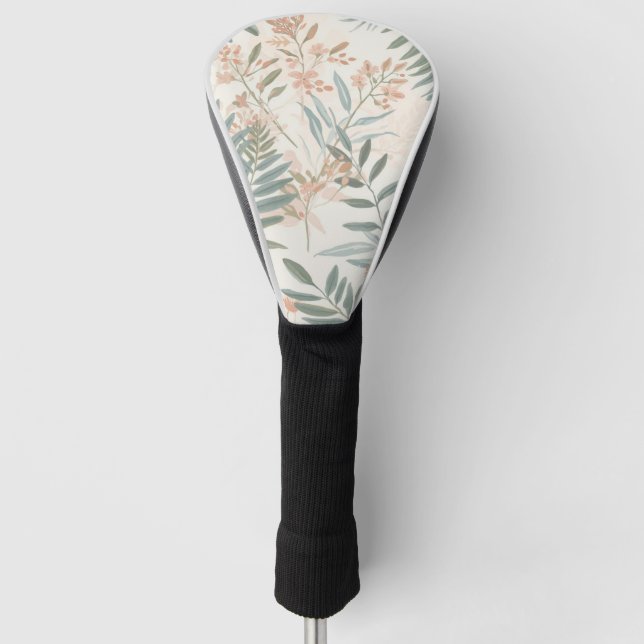 Sage Botanical Blush Leaf Watercolor Pattern Golf Head Cover (Front)