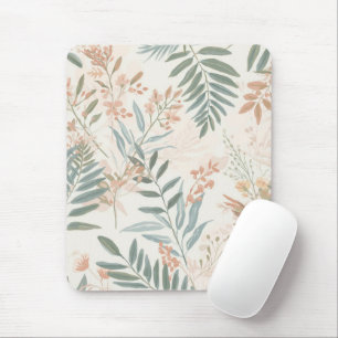 Sage Botanical Blush Leaf Watercolor Pattern Mouse Pad