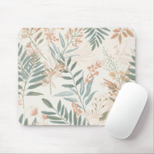 Sage Botanical Blush Leaf Watercolor Pattern Mouse Pad