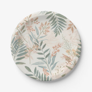 Sage Botanical Blush Leaf Watercolor Pattern Paper Plate