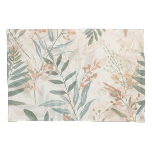 Sage Botanical Blush Leaf Watercolor Pattern Pillowcase
