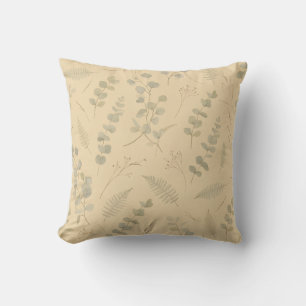 Sage Botanical Eucalyptus Pressed Flower Minimalis Throw Pillow