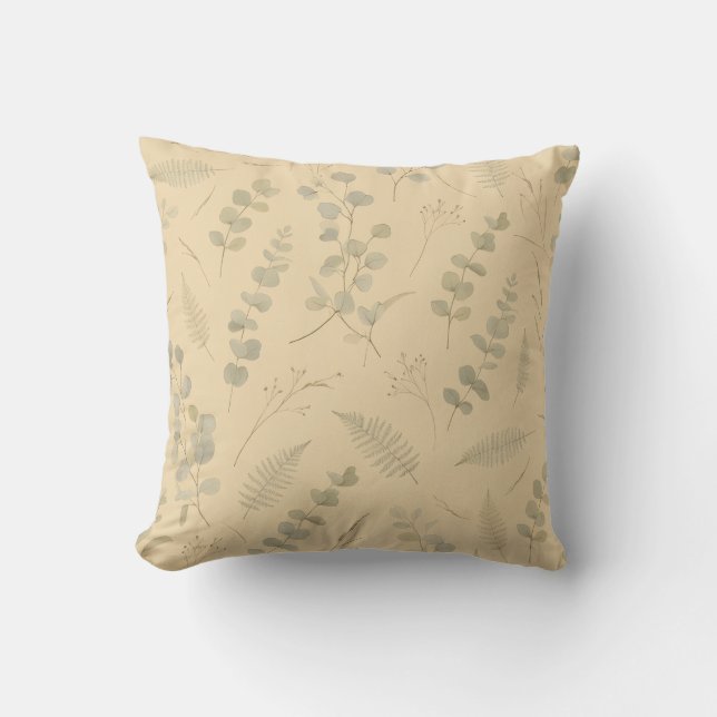Sage Botanical Eucalyptus Pressed Flower Minimalis Throw Pillow (Front)