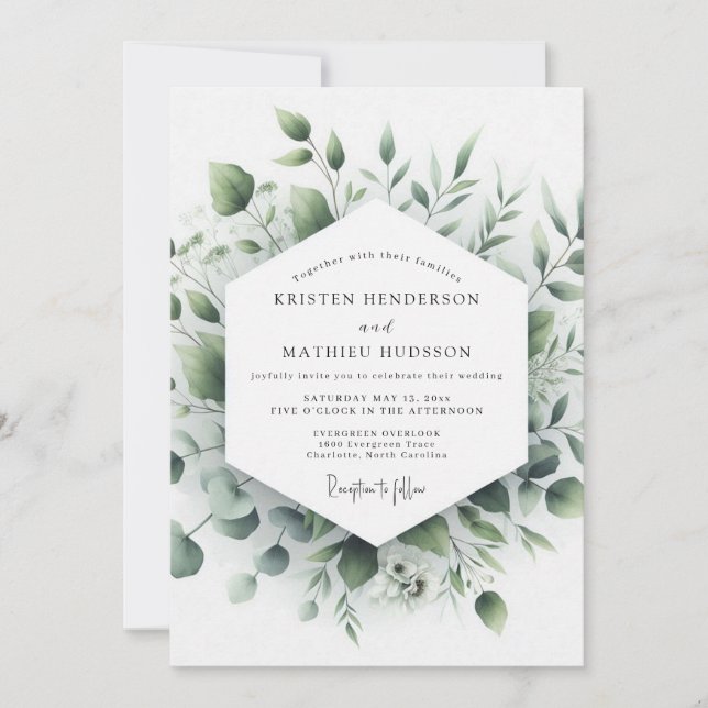 Sage Botanical Minimalist Wedding Invitation (Front)