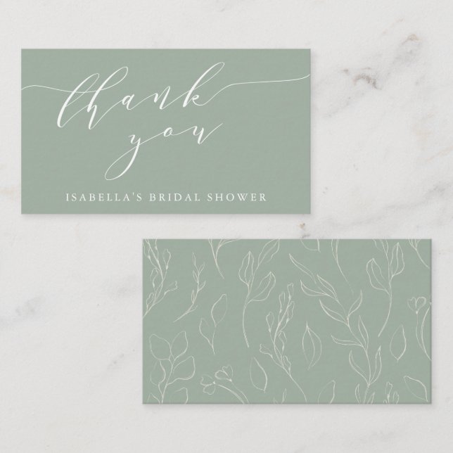 Sage Botanical Script Bridal Shower Thank You Gift Enclosure Card (Front/Back)