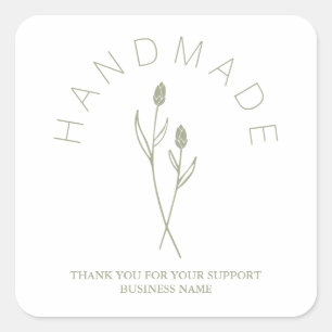 Sage Botanical White Minimalist Handm Square Sticker