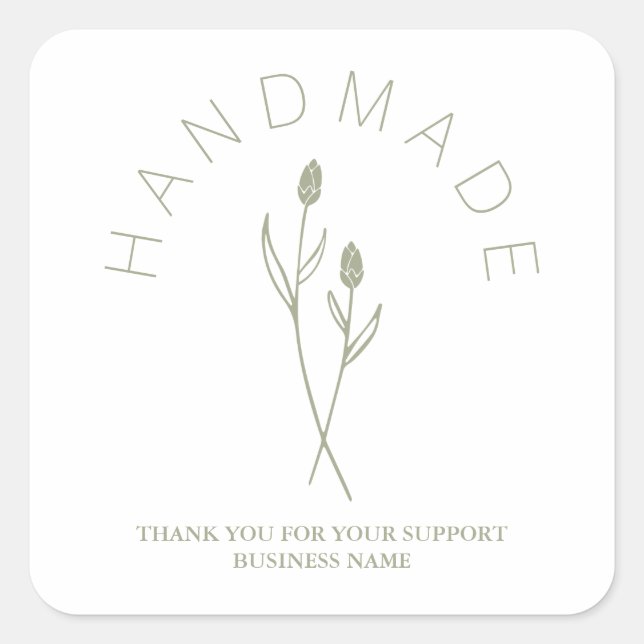 Sage Botanical White Minimalist Handm Square Sticker (Front)