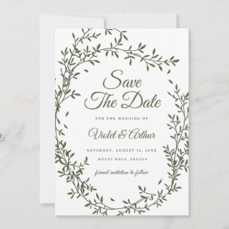 Sage Botanical Wreath Wedding Save The Date Invitation