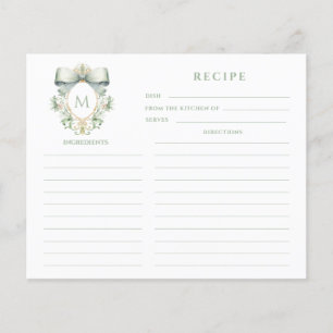 Sage Bow Crest Monogram Recipe Card