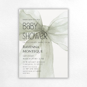 Sage Bow Minimal Elegant Personalized Baby Shower Invitation
