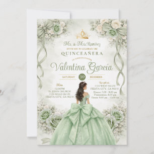 Sage Bow Ribbon Quinceañera  XV Party Invitation