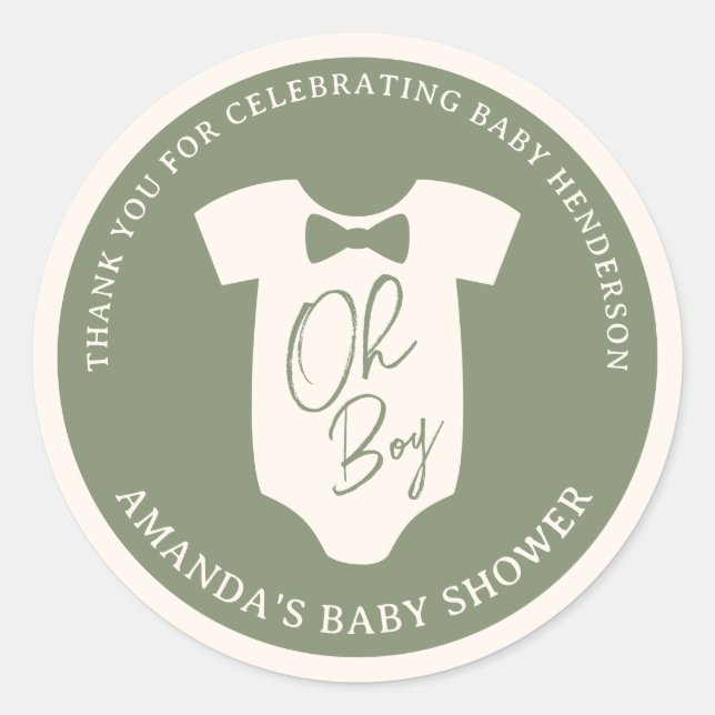 Sage Bow Tie Baby Shower Classic Round Sticker (Front)