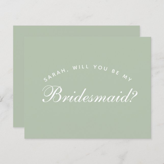 Sage Bridesmaid Proposal Budget Green White Script (Front/Back)