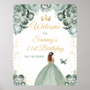 Sage Brown Hair Princess Birthday Welcome Poster