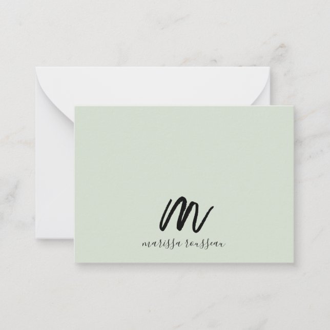 Sage Brush Painted Style Monogram Script Name Card (Front)