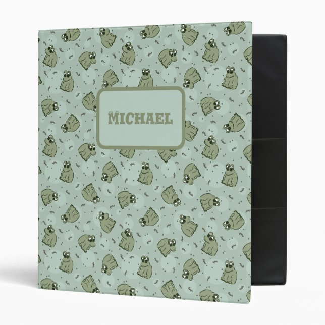Sage Bubble Frogs - green kids name editable. Binder (Front/Inside)