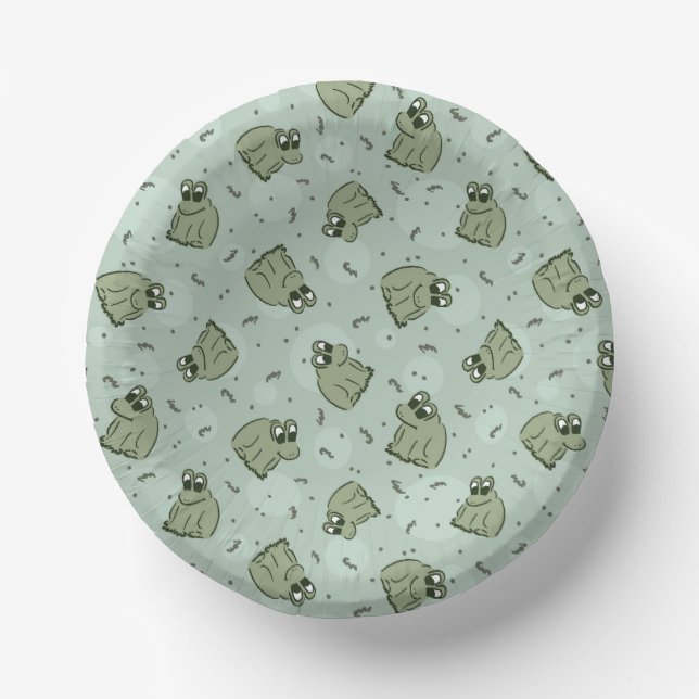 Sage Bubble Frogs - laurel green kids pattern. Paper Plate (Front)