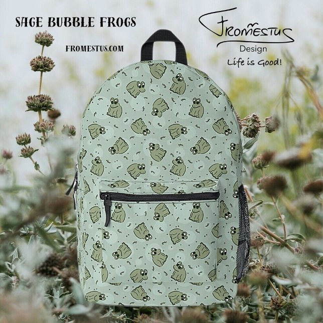 Sage Bubble Frogs - laurel green kids pattern. Printed Backpack (Creator Uploaded)