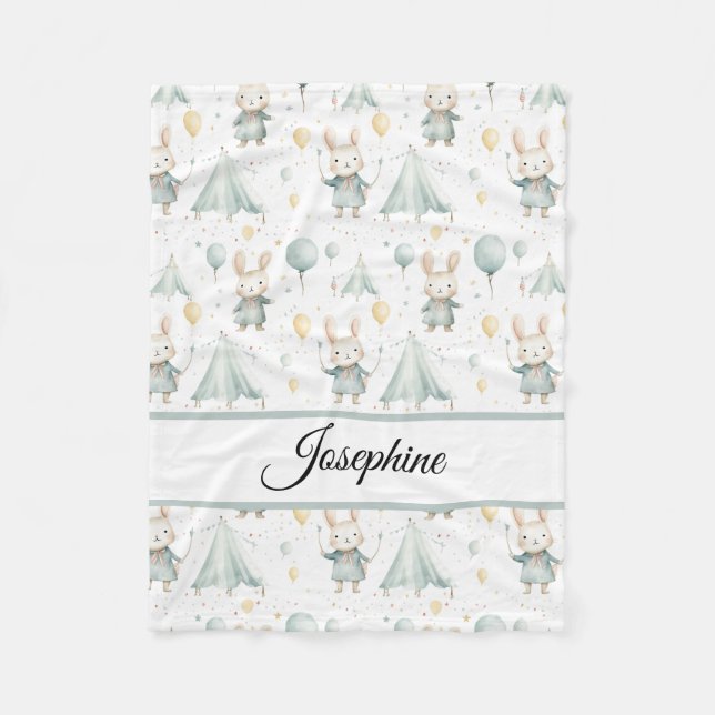Sage Bunny Dreams Personalized Baby Fleece Blanket (Front)