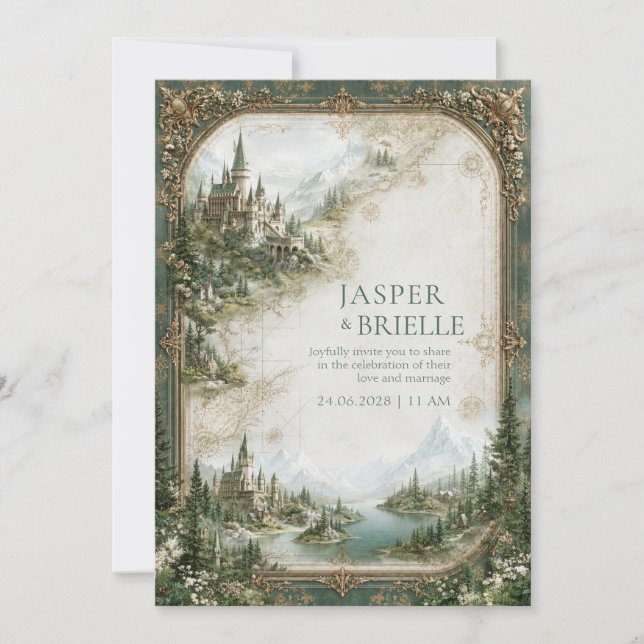 Sage Castle Lake Wedding Invitation (Front)