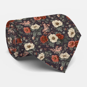Sage Charcoal Red Poppy Personalized Wedding Tie