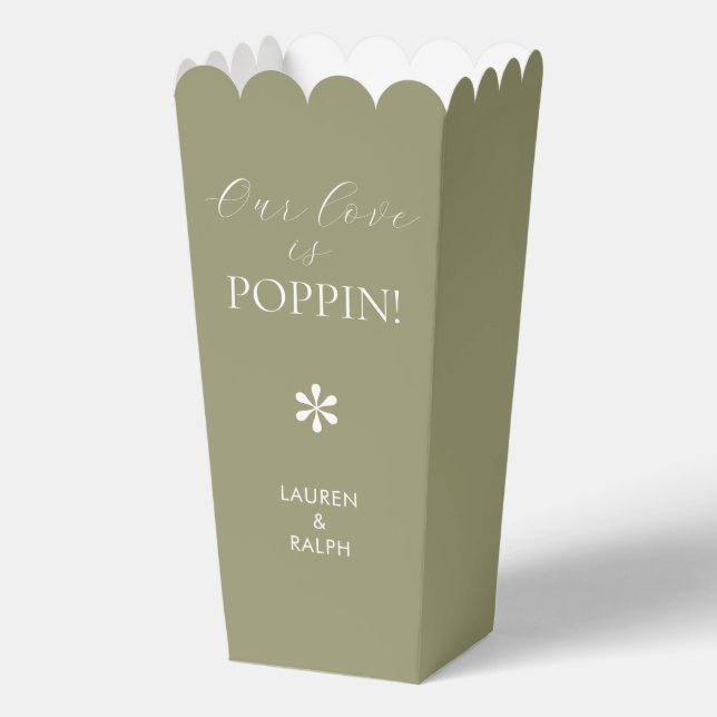 Sage | Chic Minimal Script Wedding Popcorn Favor Box (Front)