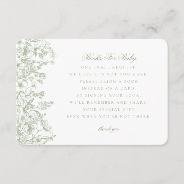 Sage Chinoiserie Books for Baby Invitation Insert (Front)