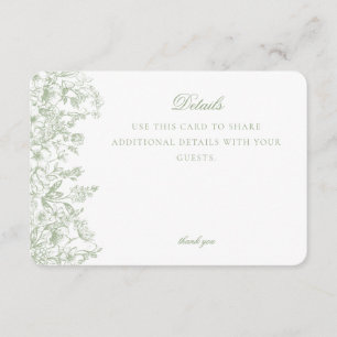 Sage Chinoiserie Floral Details Card Invitation