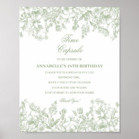 Sage Chinoiserie Floral Time Capsule Baby Birthday