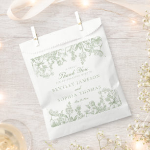 Sage Chinoiserie Floral Wedding Dessert Favour Bag