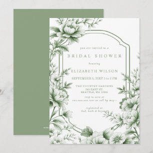 Sage Chinoiserie Toile Floral Bridal Shower Invitation