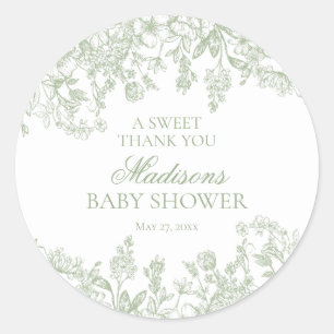 Sage Chinoiserie Vintage Floral Baby Shower Circle Classic Round Sticker