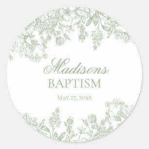 Sage Chinoiserie Vintage Floral Baptism Envelope Classic Round Sticker