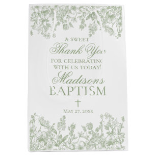 Sage Chinoiserie Vintage Floral Baptism Favours Medium Gift Bag