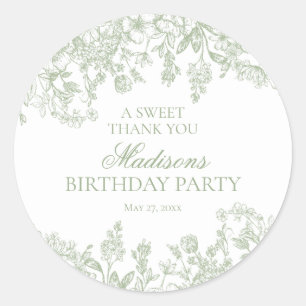 Sage Chinoiserie Vintage Floral Birthday Circle Classic Round Sticker
