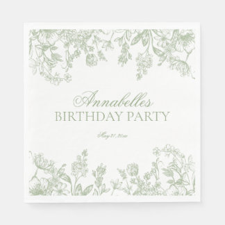 Sage Chinoiserie Vintage Floral Birthday Dessert Napkin