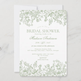 Sage Chinoiserie Vintage Floral Bridal Shower Invitation