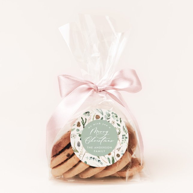 Sage Christmas minimal elegant botanical photo Classic Round Sticker (Creator Uploaded)