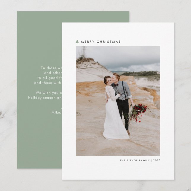 Sage Christmas Tree Modern Merry Christmas Photo Holiday Card (Front/Back)