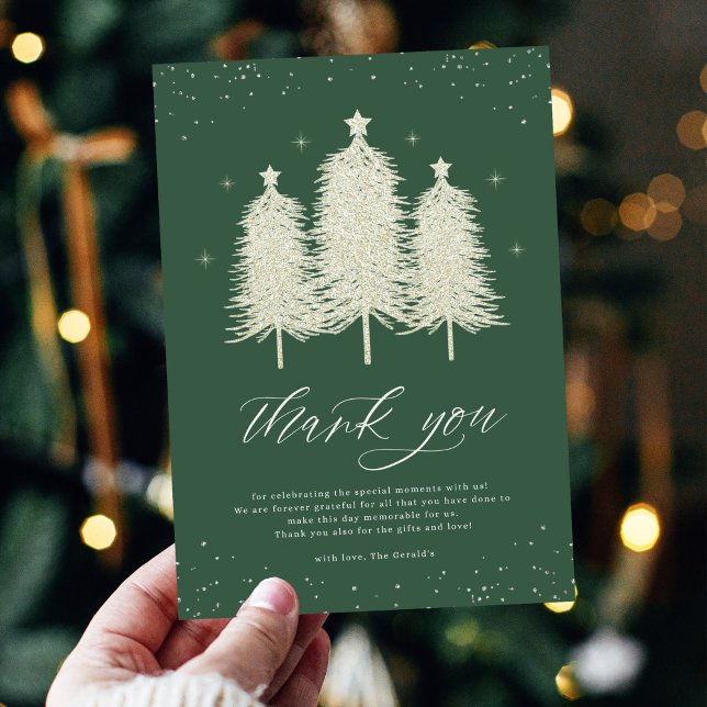 Sage Christmas Trees Holiday Thank You Card (Creator Uploaded)