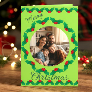 Sage Christmas Wreath Photo Holiday Card