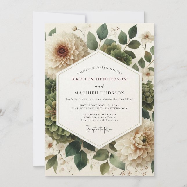 Sage Classic Bloom Wedding Invitation (Front)
