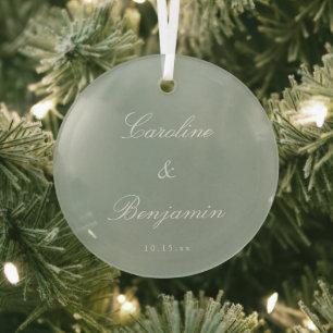Sage Classic Script Elegant Wedding Custom Name Glass Ornament