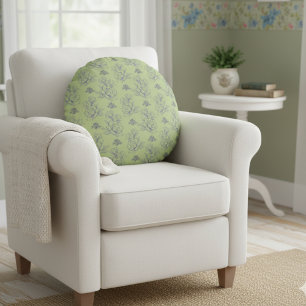Sage Classic Vintage Simple Flower Pattern Round Pillow