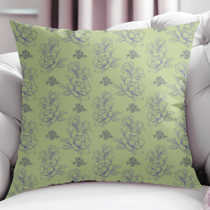 Sage Classic Vintage Simple Flower Pattern Throw Pillow