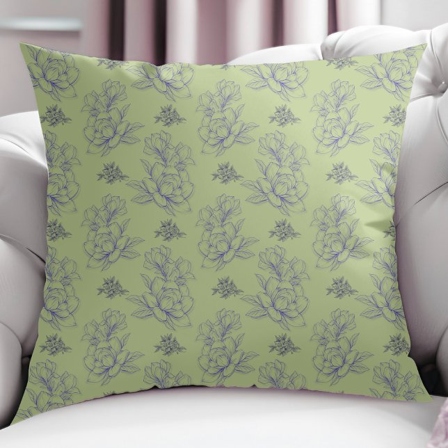Sage Classic Vintage Simple Flower Pattern  Throw Pillow (Creator Uploaded)